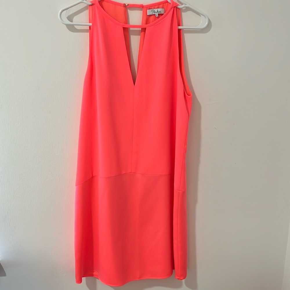 Parker neon pink dress with satin bottom, size M
